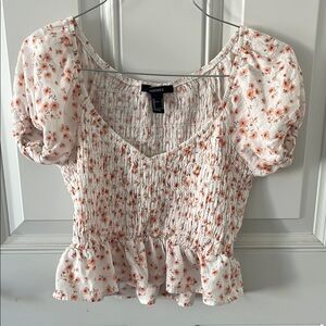 Forever 21 White Smocked Peplum Blouse